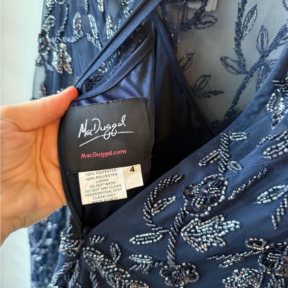 MAC DUGGAL Navy Beaded Illusion High Neck Long Sleeve A Line Dress NEW! S #10799 - Picture 13 of 13